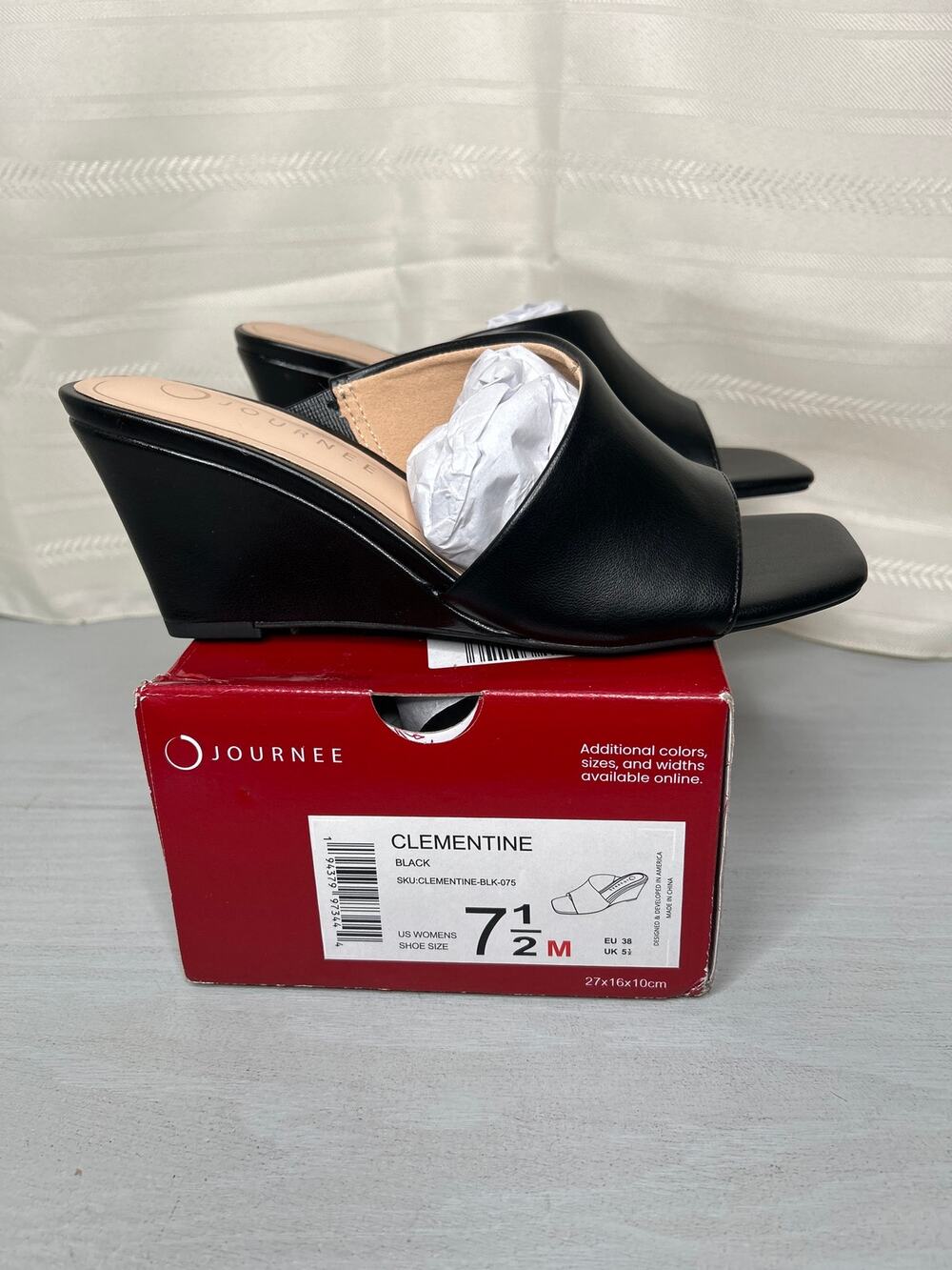 Journee Collection Clementine D'Orsay Wedge Sandals Black Size 7.5M